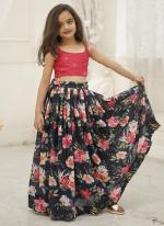 Faux Georgette Pink Party Wear Embroidery Work Kids Lehenga Choli